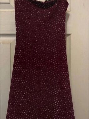 Windsor Burgundy Polka Dot Sleeveless Midi Dress. With rhinestones